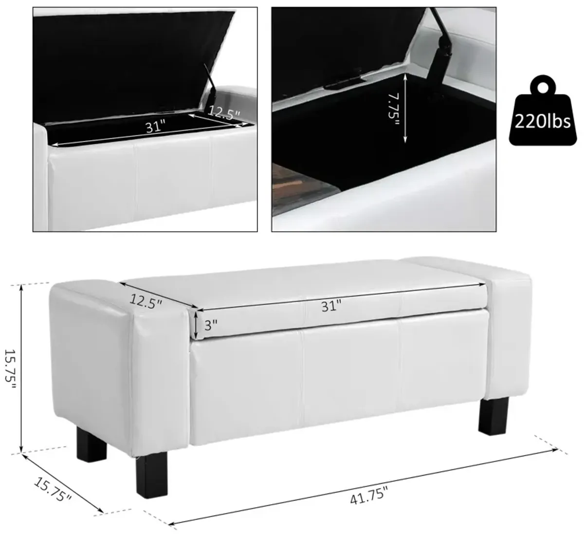 42� Bedroom Ottoman Storage Bench Footstool Organizer Closet Entryway PU