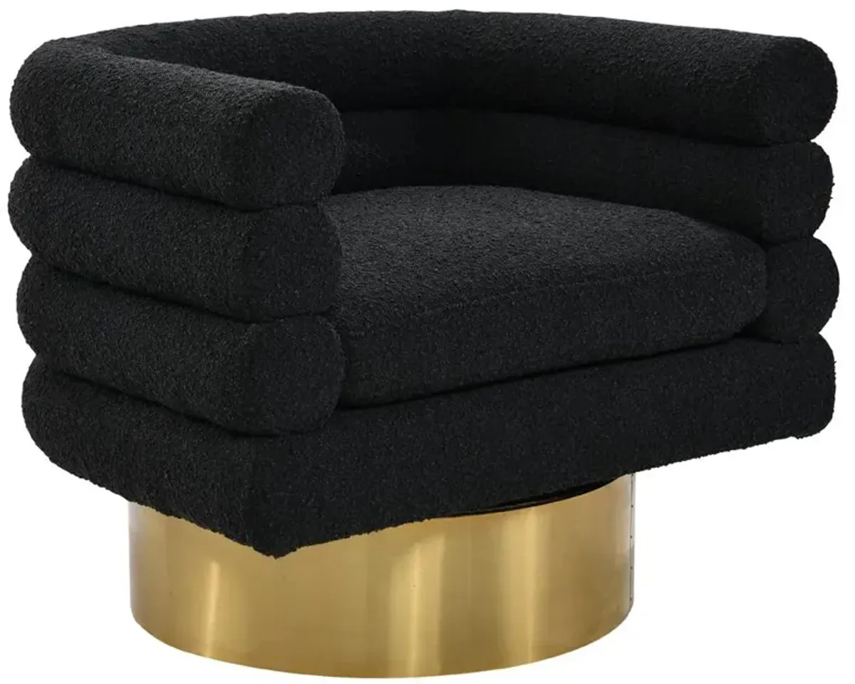 Best Master Furniture Sophos Black Boucle Fabric with Gold Base Swivel Accent Chair