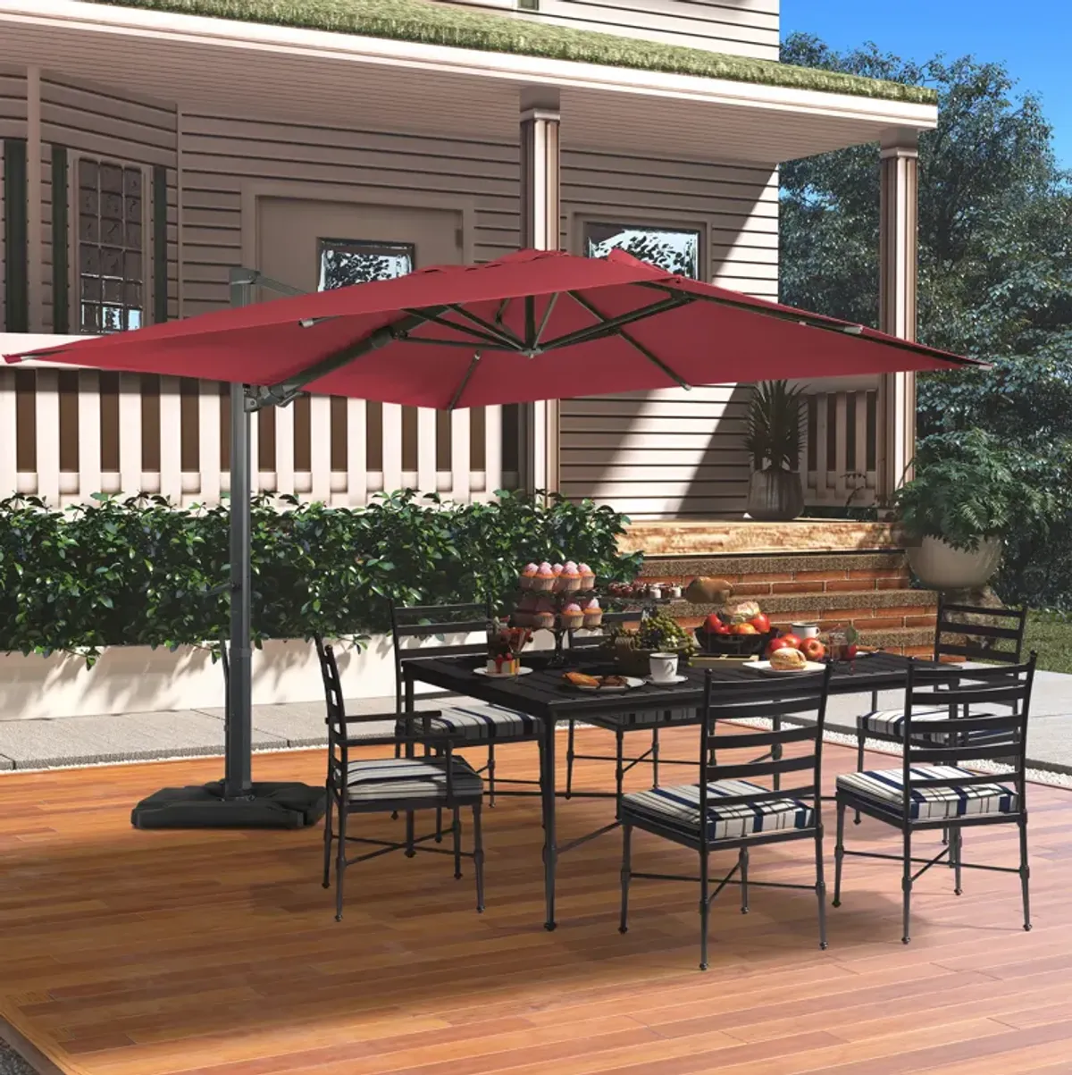 MONDAWE 10ft Square Cantilever Patio Umbrella with Included Base Weight for Outdoor Sun Shade