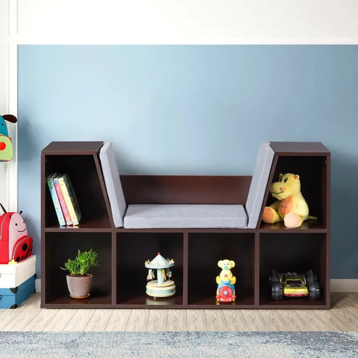 6-Cubby Kid Storage Bookcase Cushioned Reading Nook