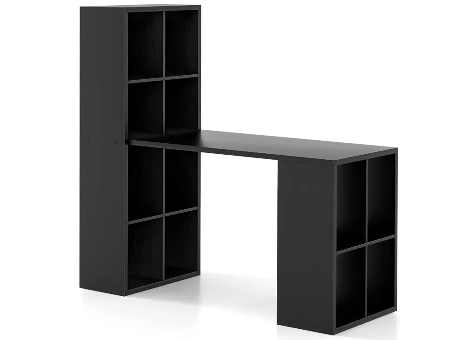 Modern Computer Desk with 12 Cubes Bookshelf-Black