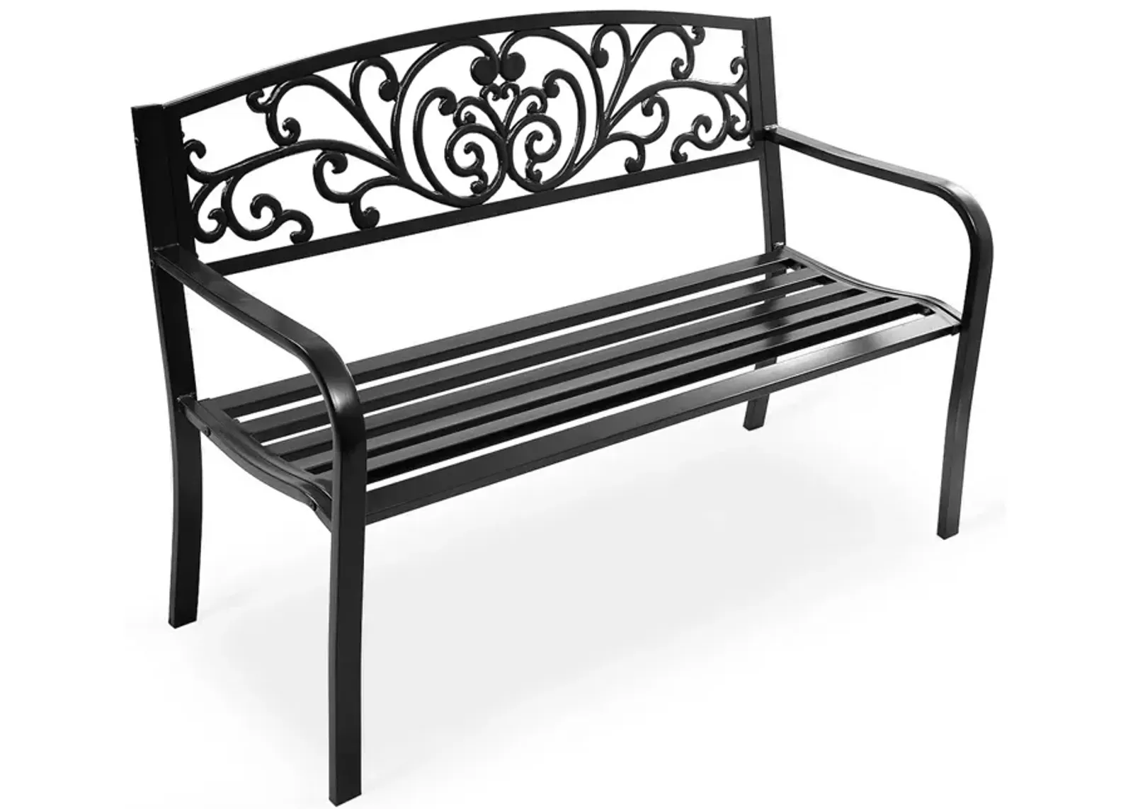 50 Inch Patio Park Steel Frame Cast Iron Backrest Bench Porch Chair