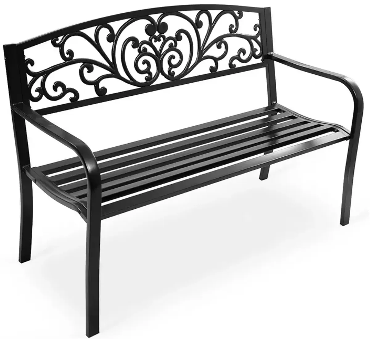 50 Inch Patio Park Steel Frame Cast Iron Backrest Bench Porch Chair