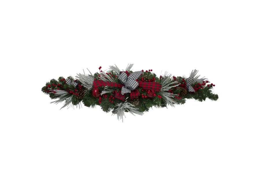 52" Houndstooth Bows and Berries Artificial Christmas Swag  Unlit