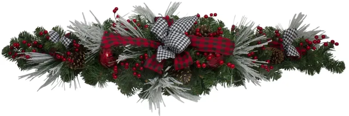 52" Houndstooth Bows and Berries Artificial Christmas Swag  Unlit