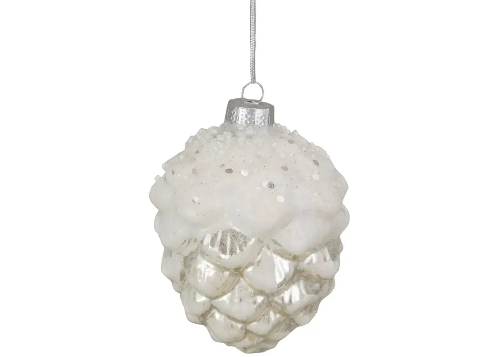 3.75" White Frosted Pine Cone Glass Christmas Ornament