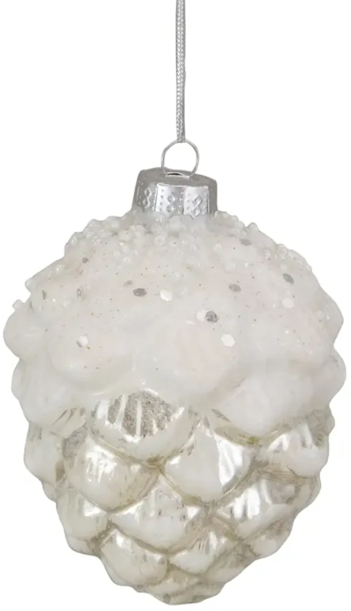 3.75" White Frosted Pine Cone Glass Christmas Ornament