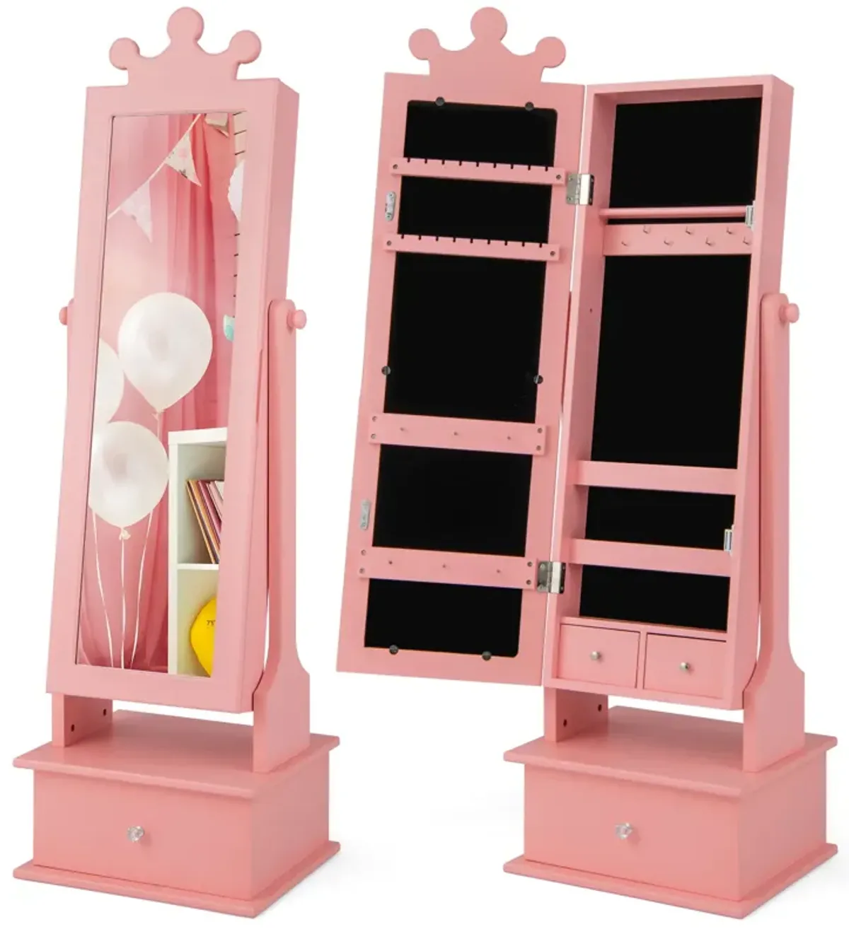 2-in-1 Kids Play Jewelry Armoire with Full Length Mirror and Drawers