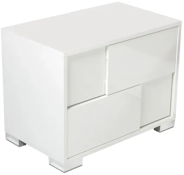 Cid Mina 24 Inch Nightstand, 2 Drawers, High Gloss Lacquer Finish, White-Benzara