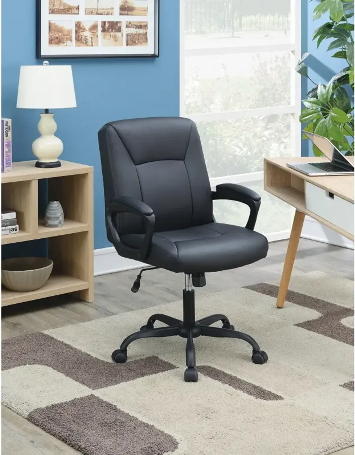 Adjustable Height Office Chair With Padded Armrests, Black