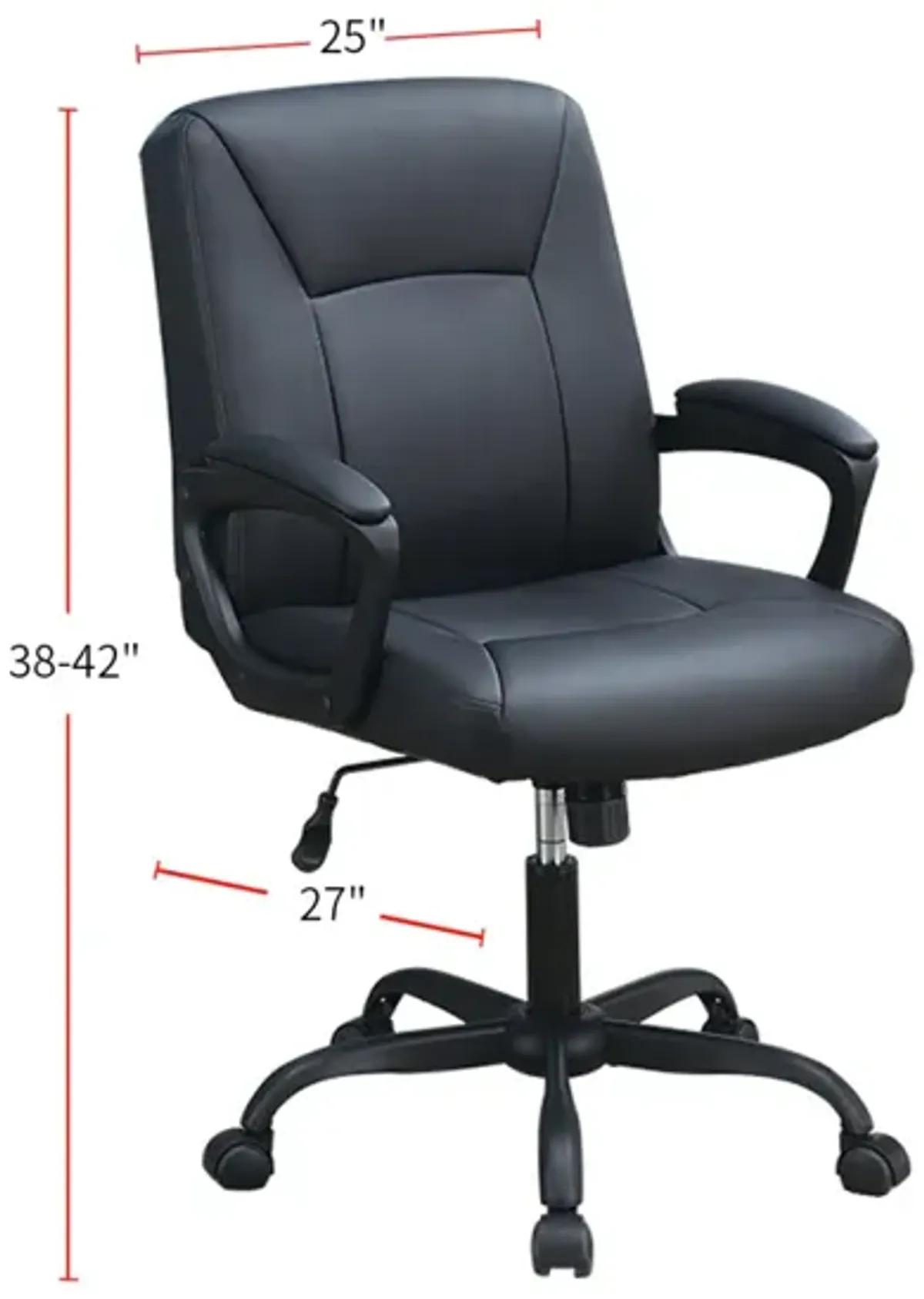 Adjustable Height Office Chair With Padded Armrests, Black