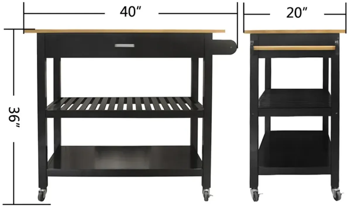 Black Mobile Kitchen Island & Cart With Lockable Wheels