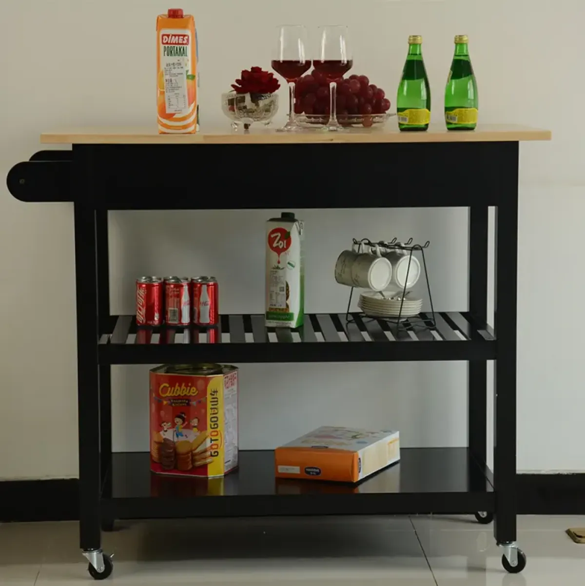 Black Mobile Kitchen Island & Cart With Lockable Wheels