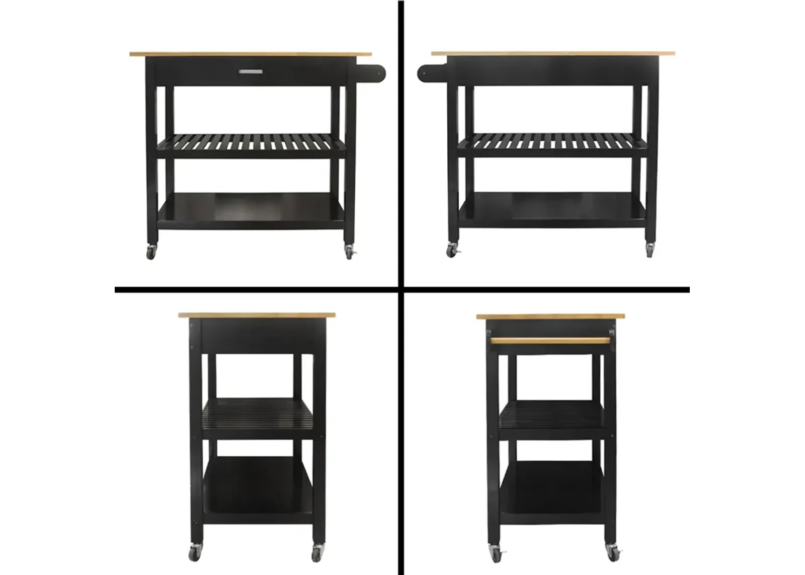 Black Mobile Kitchen Island & Cart With Lockable Wheels