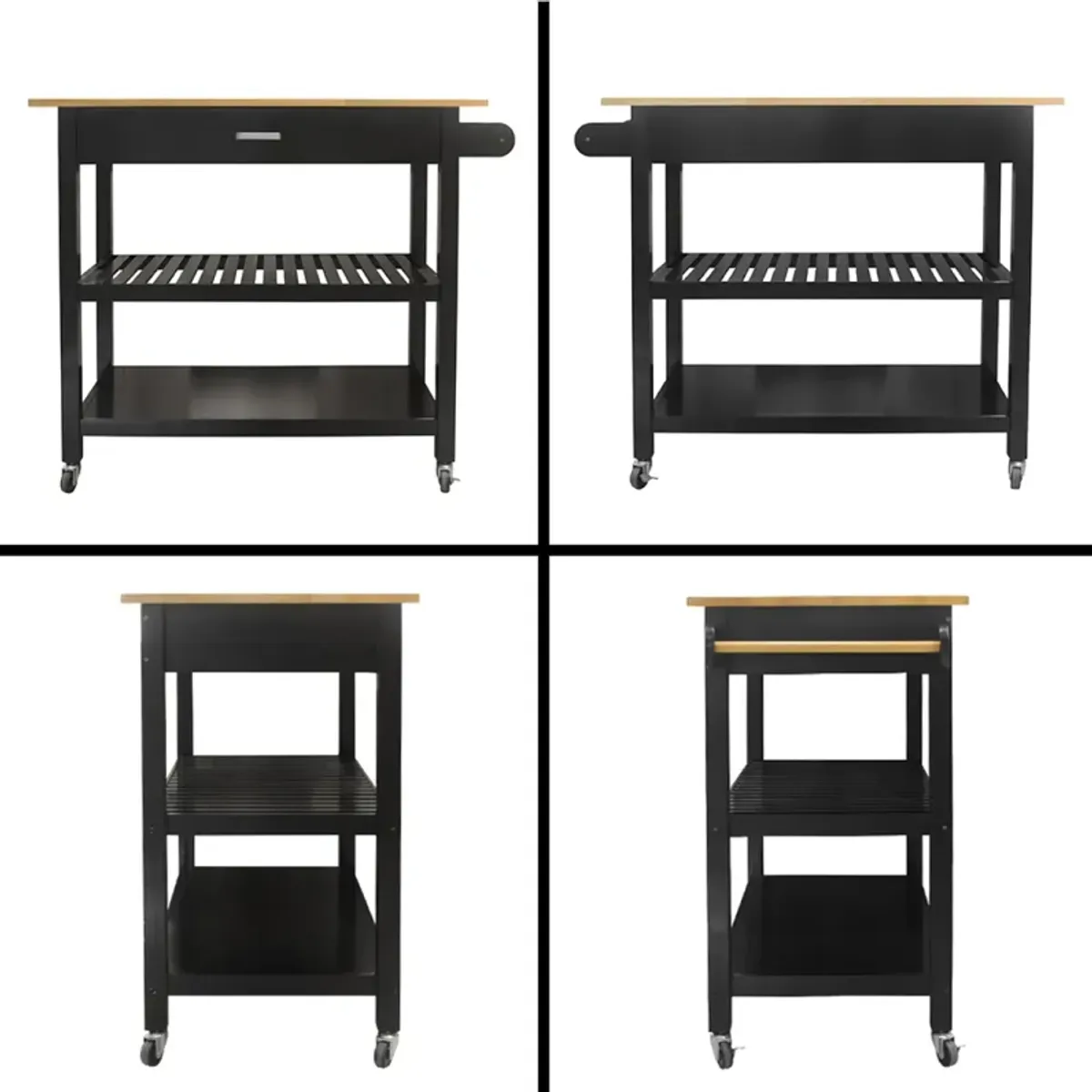 Black Mobile Kitchen Island & Cart With Lockable Wheels