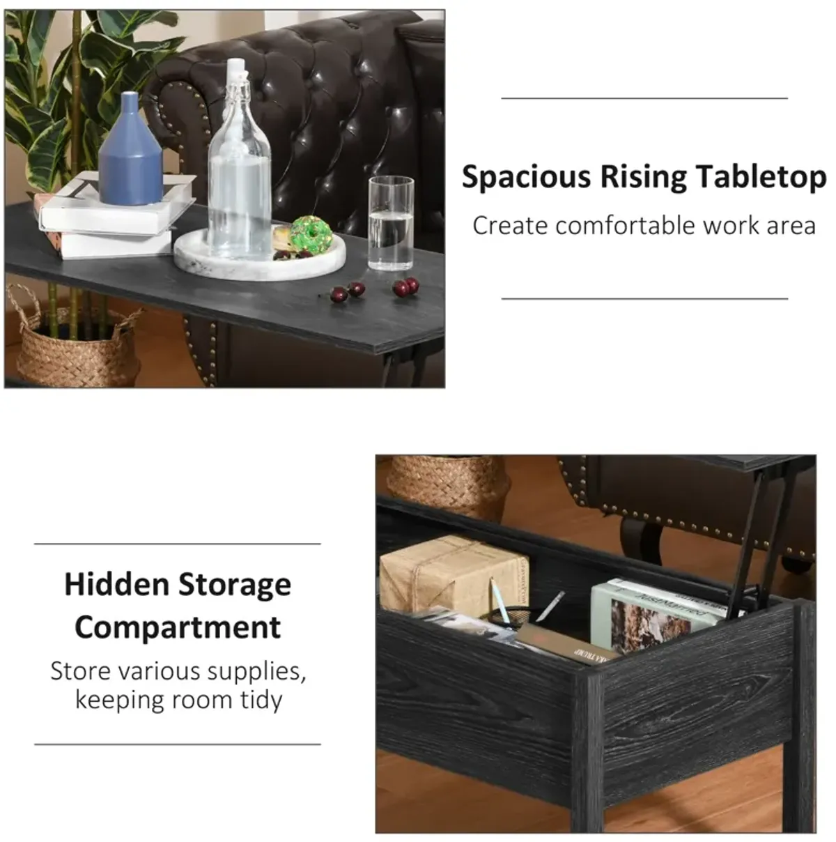 Sleek Hidden Compartment: Black Modern Lift Top Coffee Table