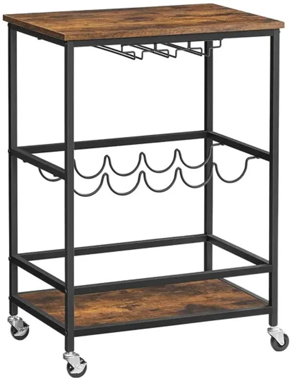 Hivvago Bar Cart Rustic Brown and Black