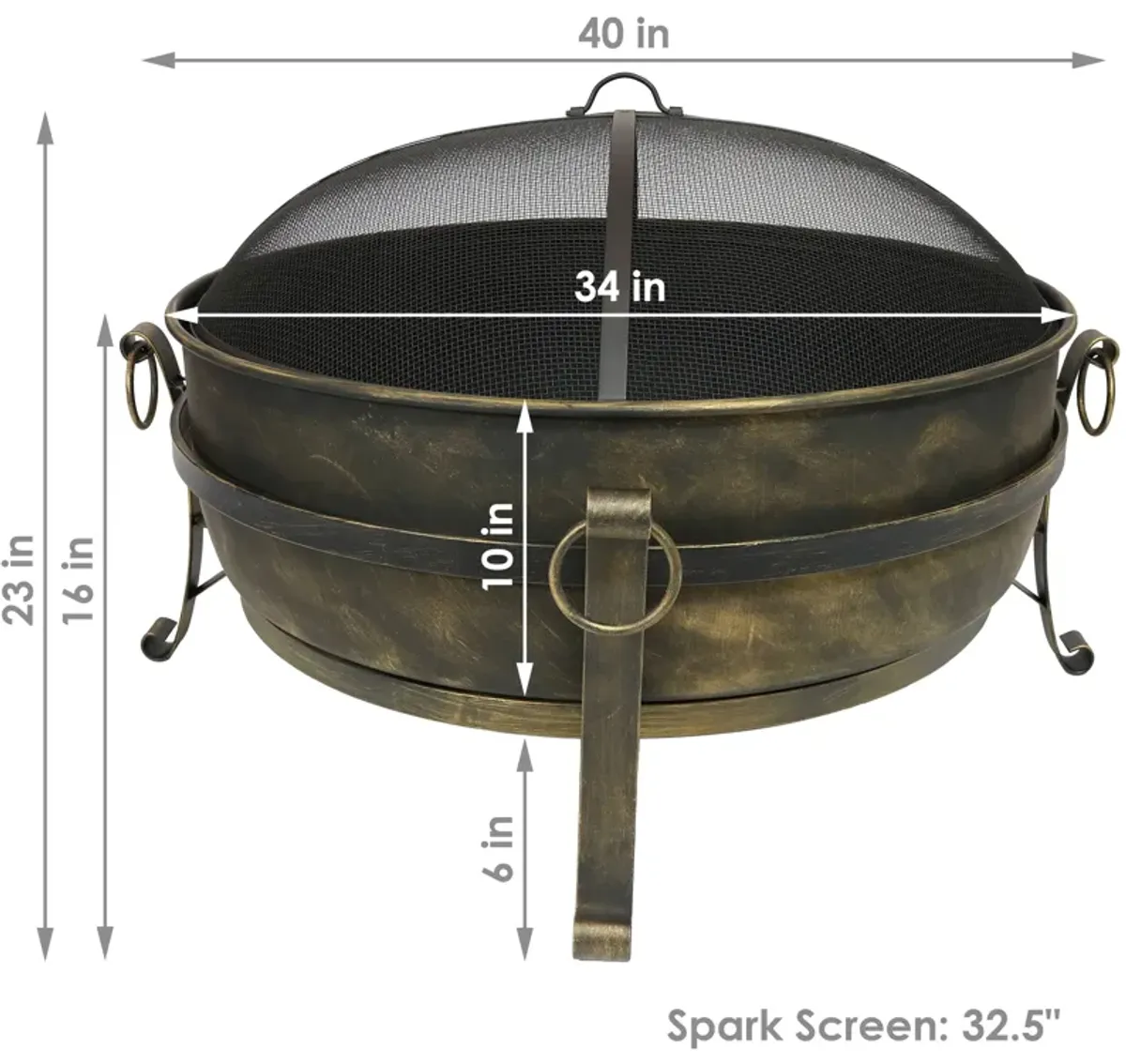 Sunnydaze Cauldron Steel Fire Pit with Spark Screen, Poker, and Grate