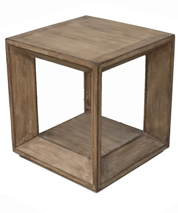 Limy Side End Table, 22 Inch Square Top, Shelf, Antique Brown Wood - Benzara