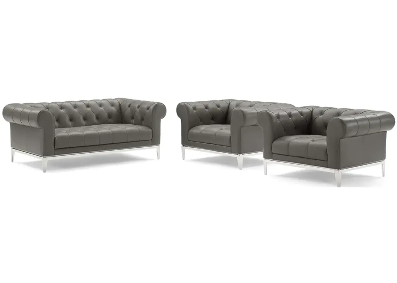 Idyll Tufted Upholstered Leather 3 Piece Set