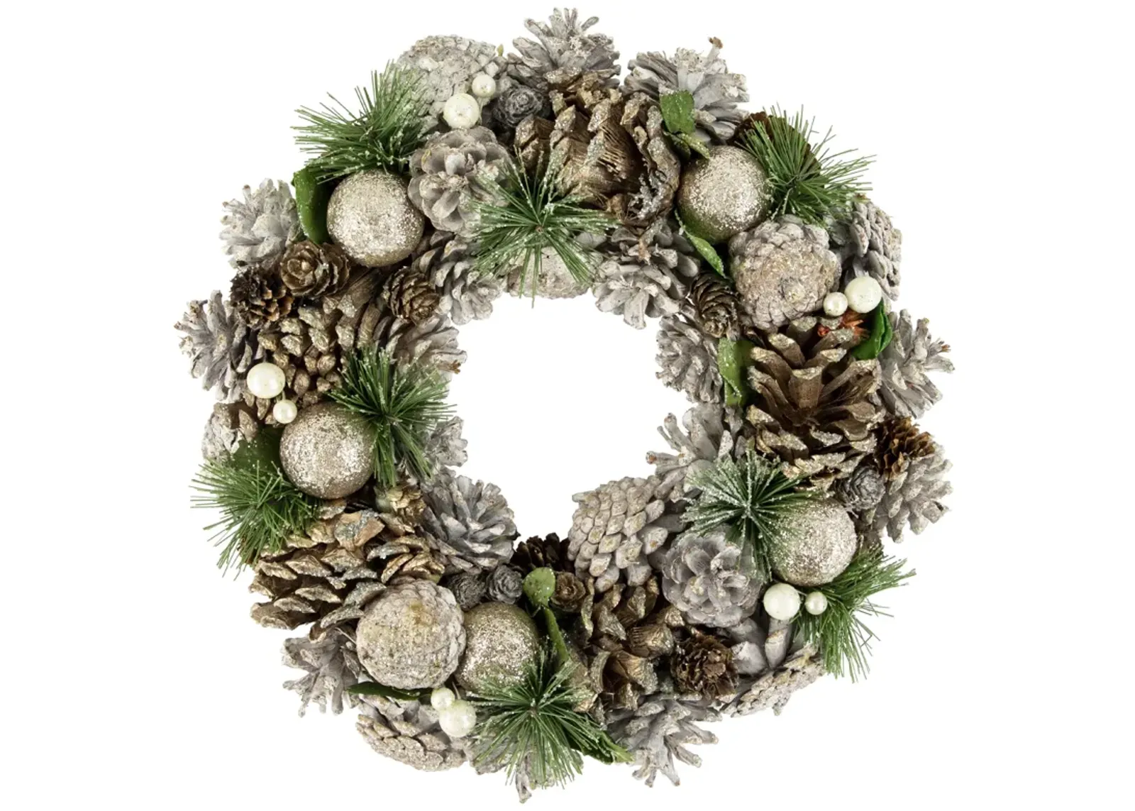 Green Pine Needle and Pinecone Artificial Christmas Wreath  13.5-Inch  Unlit