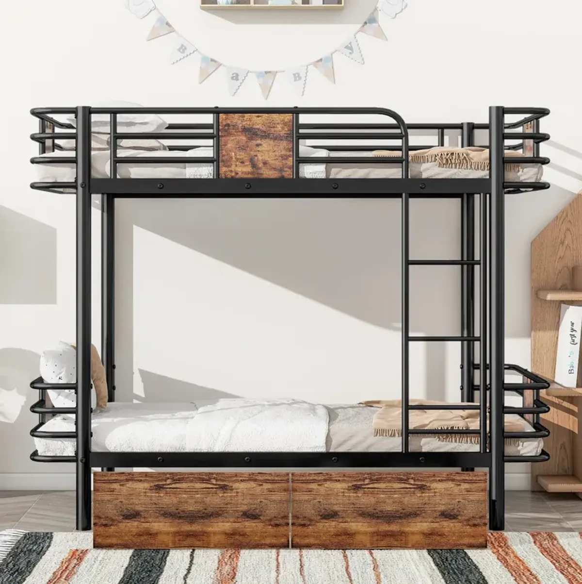 Merax Metal Frame Bunk Bed with 2 Storage Drawers