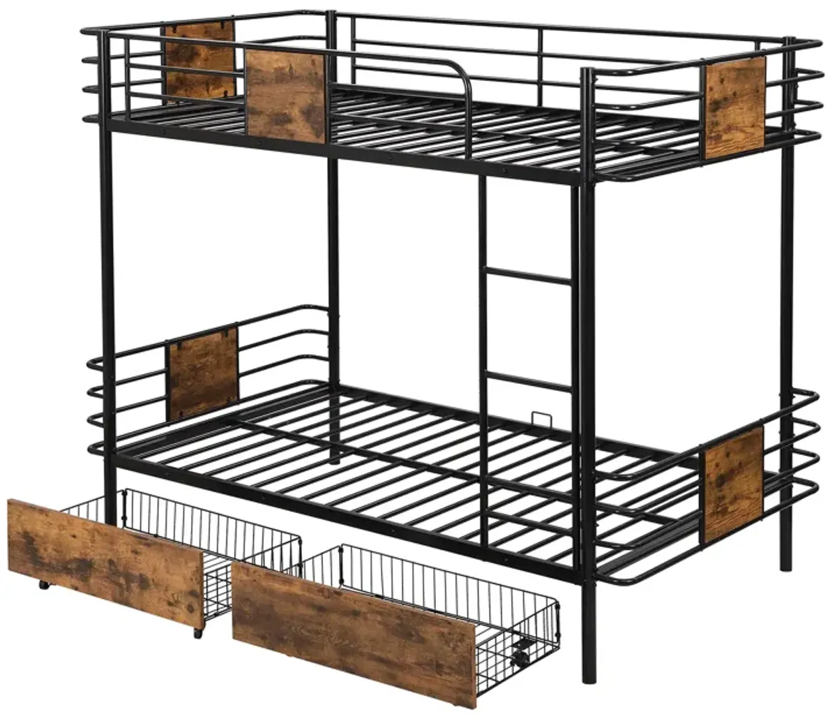 Merax Metal Frame Bunk Bed with 2 Storage Drawers