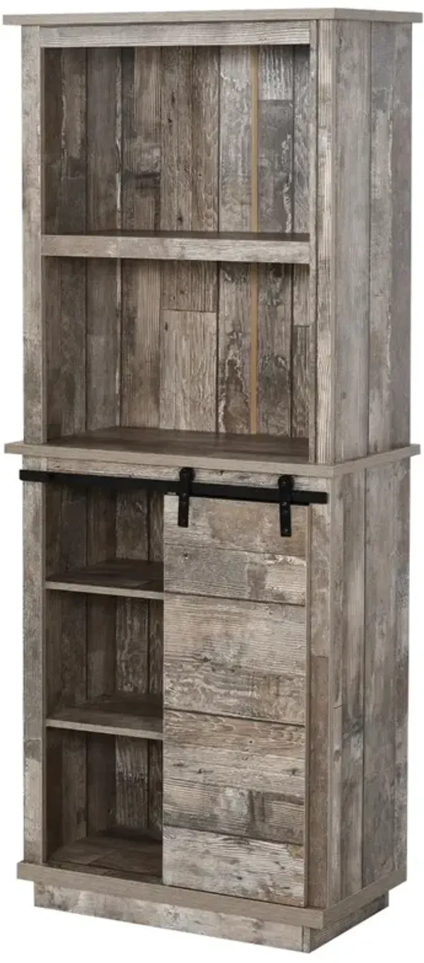Vintage Wood Kitchen Organizer: 64.5" Buffet Hutch with Barn Door