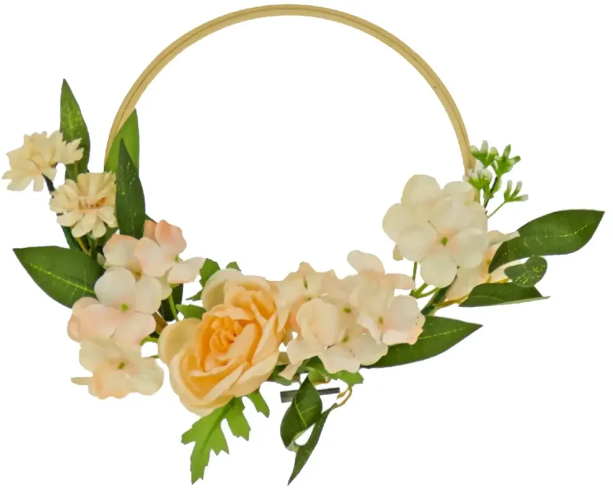 Rose and Hydrangea Artificial Spring Floral Wreath  12-Inch