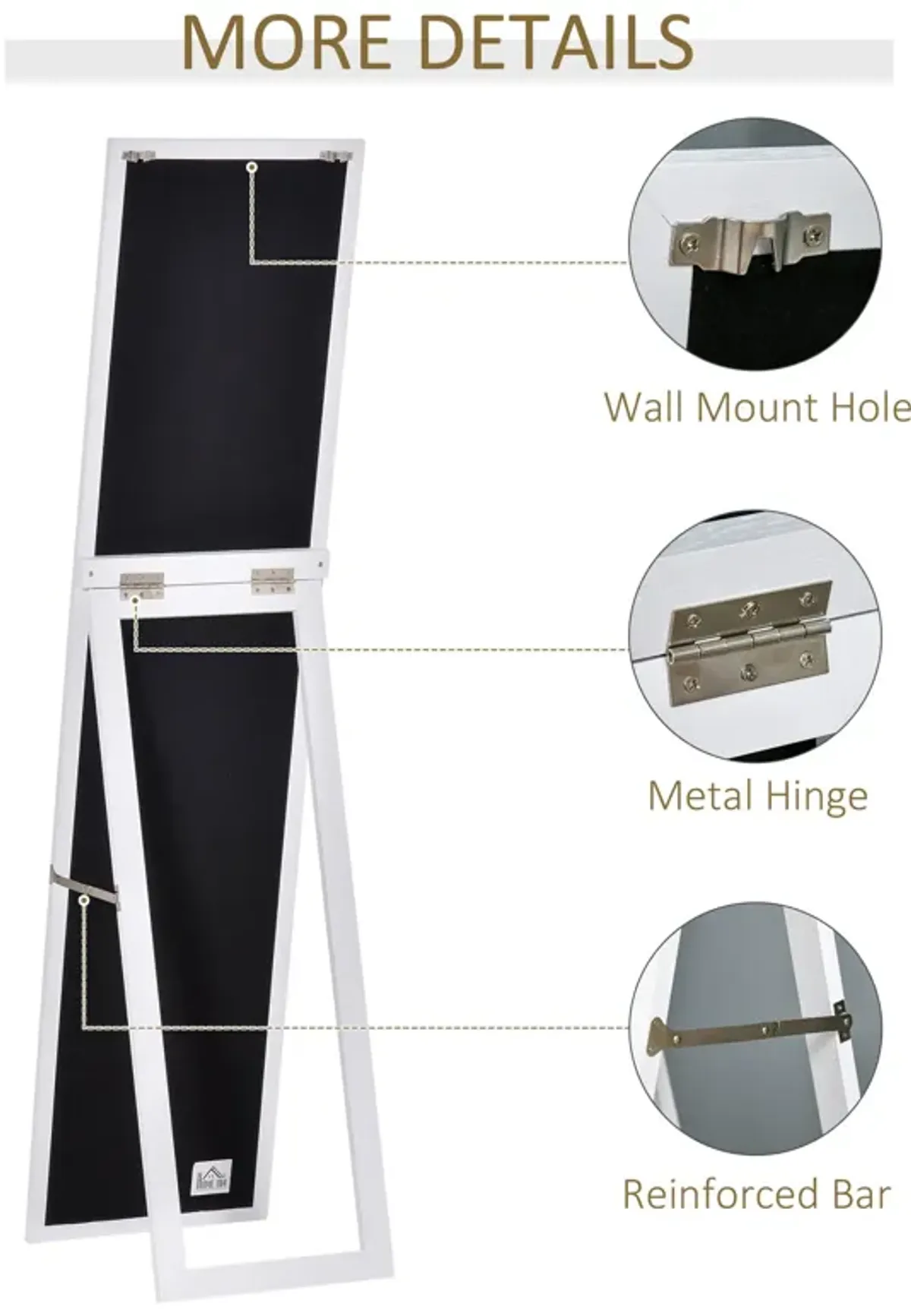 White Full-Length Mirror: Floor Standing or Wall-Mounted Rectangle