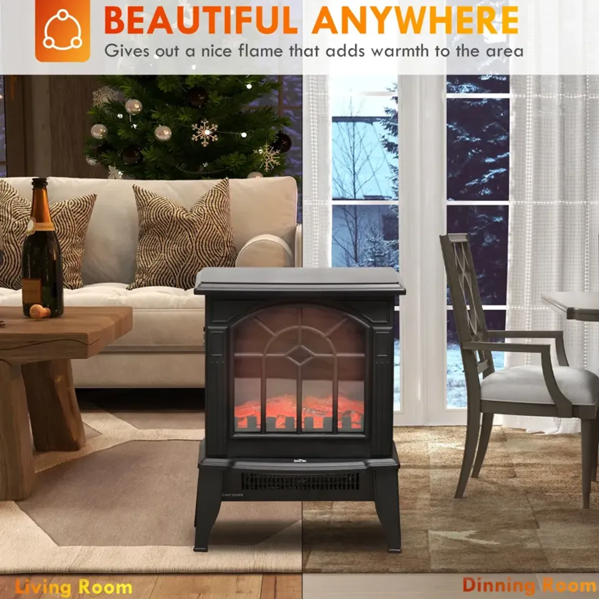 HOMCOM 18" Electric Fireplace Heater, Freestanding Fire Place Stove with Realistic LED Flames and Logs, Overheating Protection, 750W/1500W, White