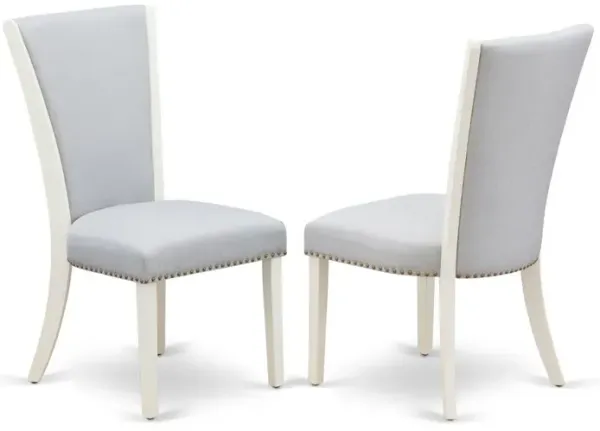 East West Furniture - Set of 2 - Upholstered Chair- Parson Chairs Includes Linen White Wood Frame with Grey Linen Fabric Seat with Nail Head and Stylish Back