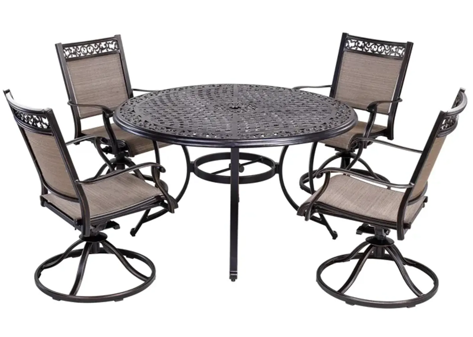 MONDAWE 5 Pieces Patio Furniture 28 in. H Cast Aluminum Round Table Dining Sets with Umbrella Hole