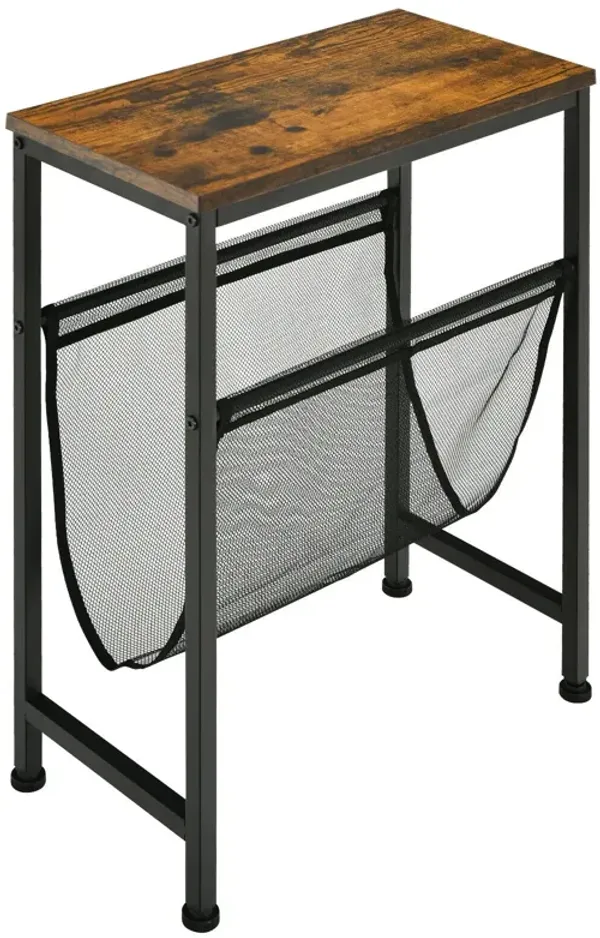 Narrow End Table with Magazine Holder Sling for Small Space