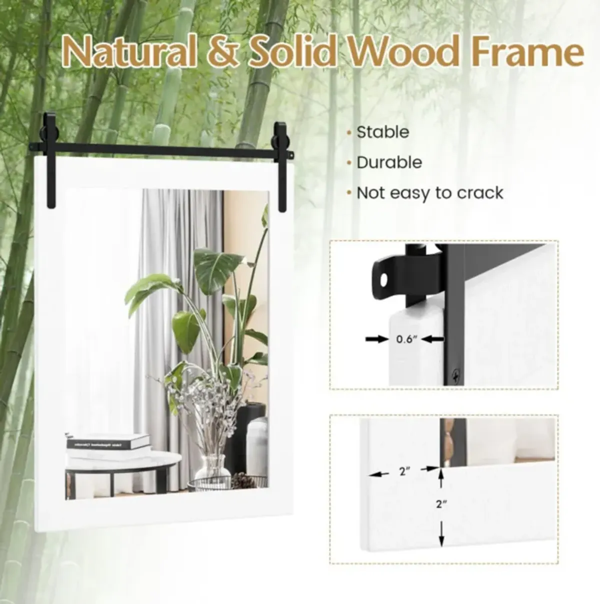 Hivvago 30 x 22 Inch Wall Mount Mirror with Wood Frame