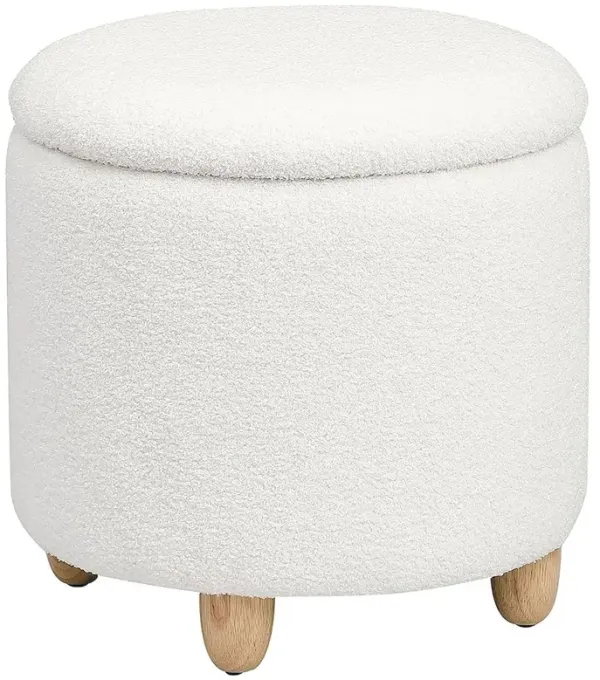 Valia Faux Sheepskin Upholstered Round Storage Ottoman Ivory