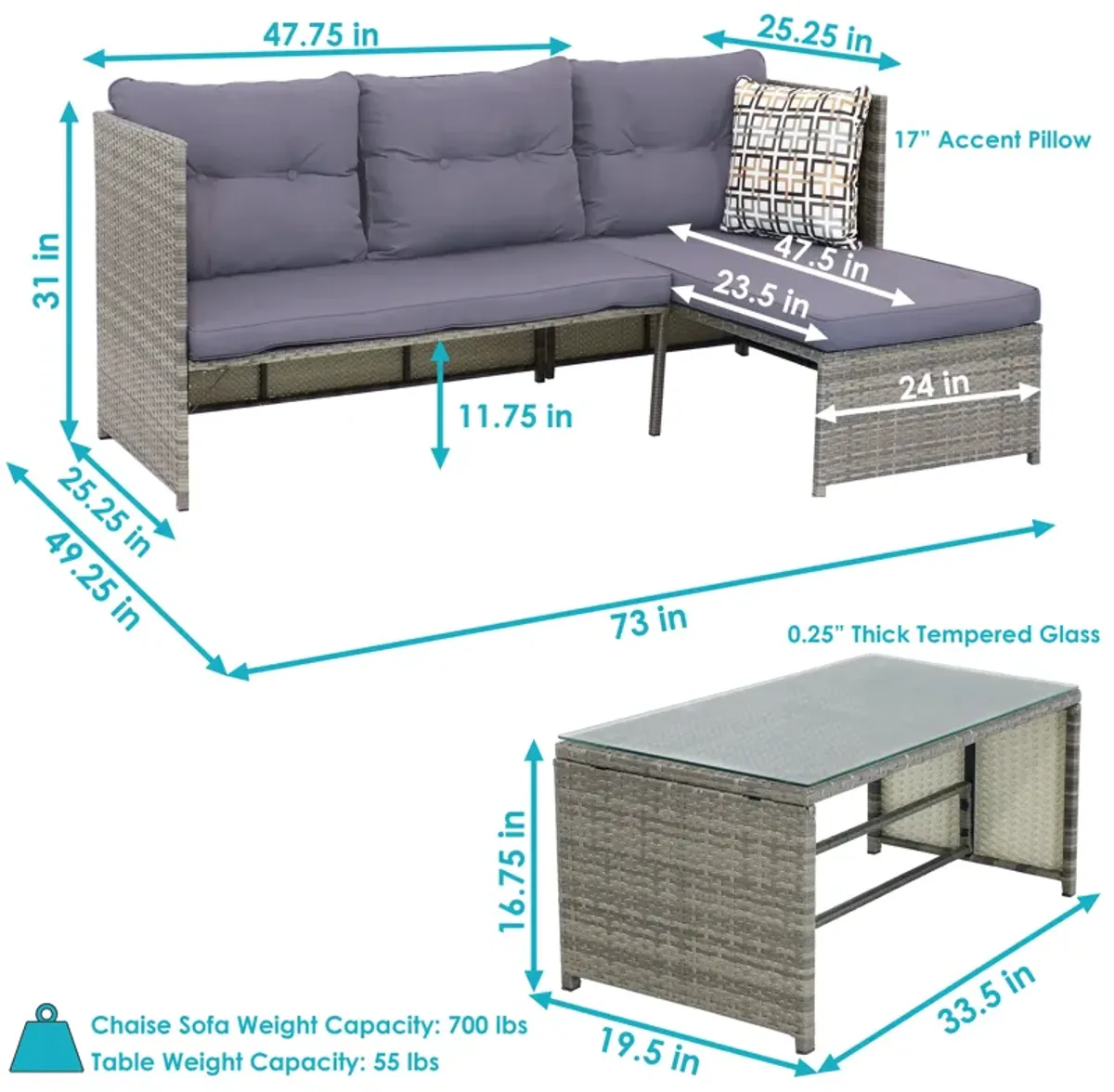 Sunnydaze Longford Rattan Patio Low-Back Chaise Sectional Set