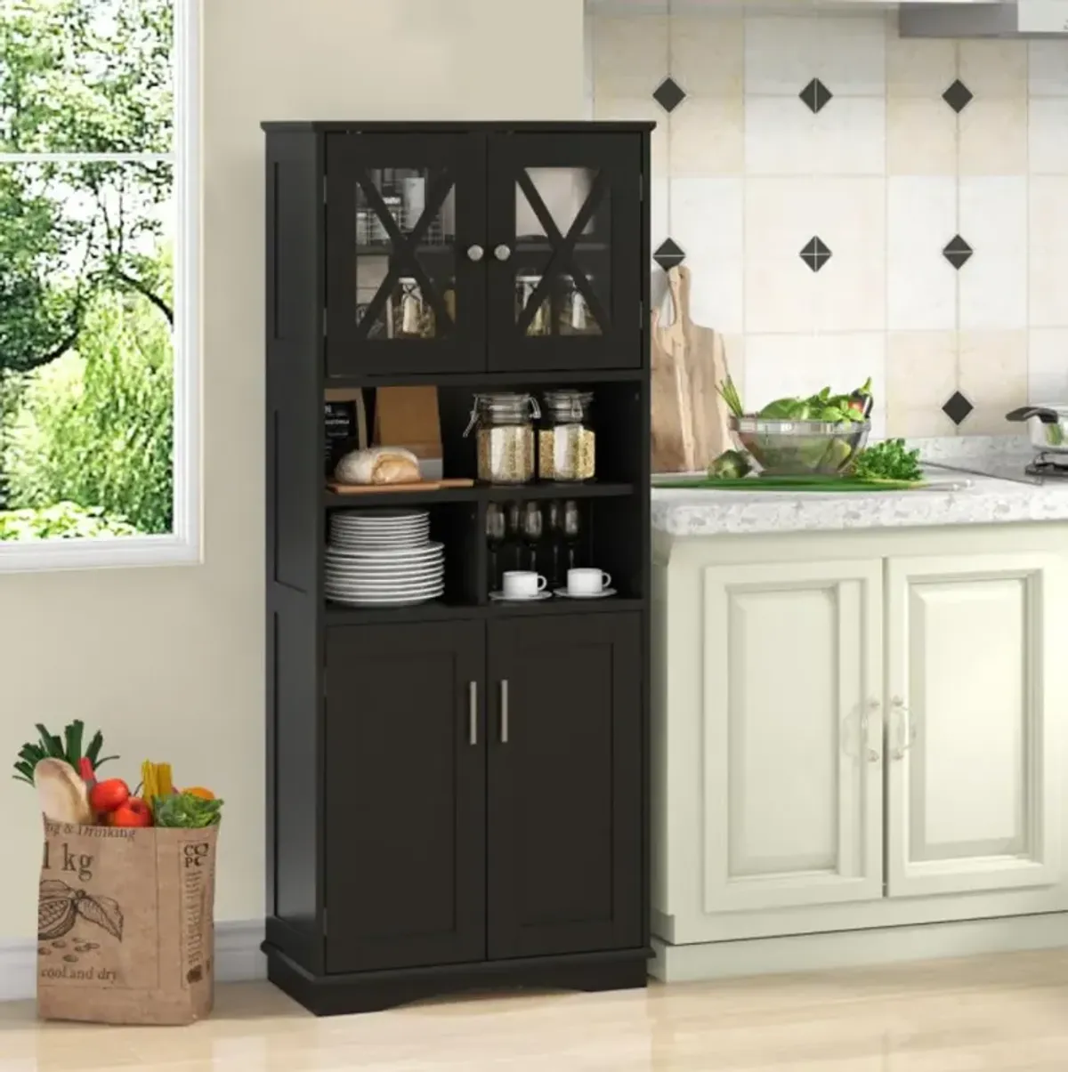 Hivvago Tall Bathroom Cabinet Large Floor Storage Cabinet with Acrylic Doors and 3 Cubes