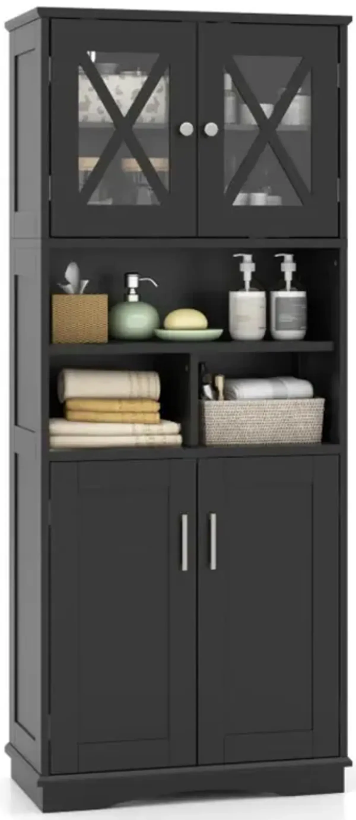 Hivvago Tall Bathroom Cabinet Large Floor Storage Cabinet with Acrylic Doors and 3 Cubes