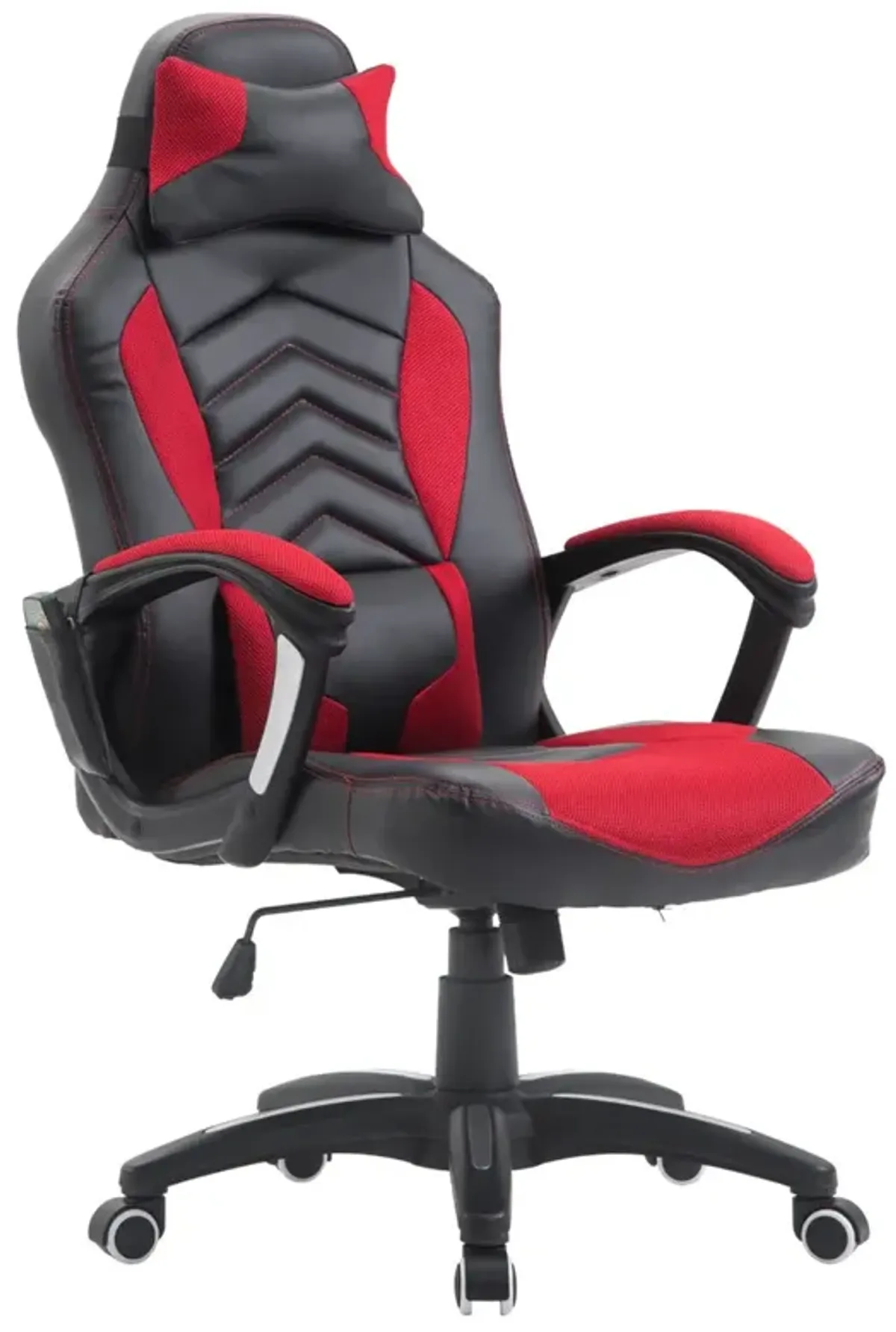 Luxe Office Comfort: Red/Black Vibrating Massage Chair with Lumbar Support