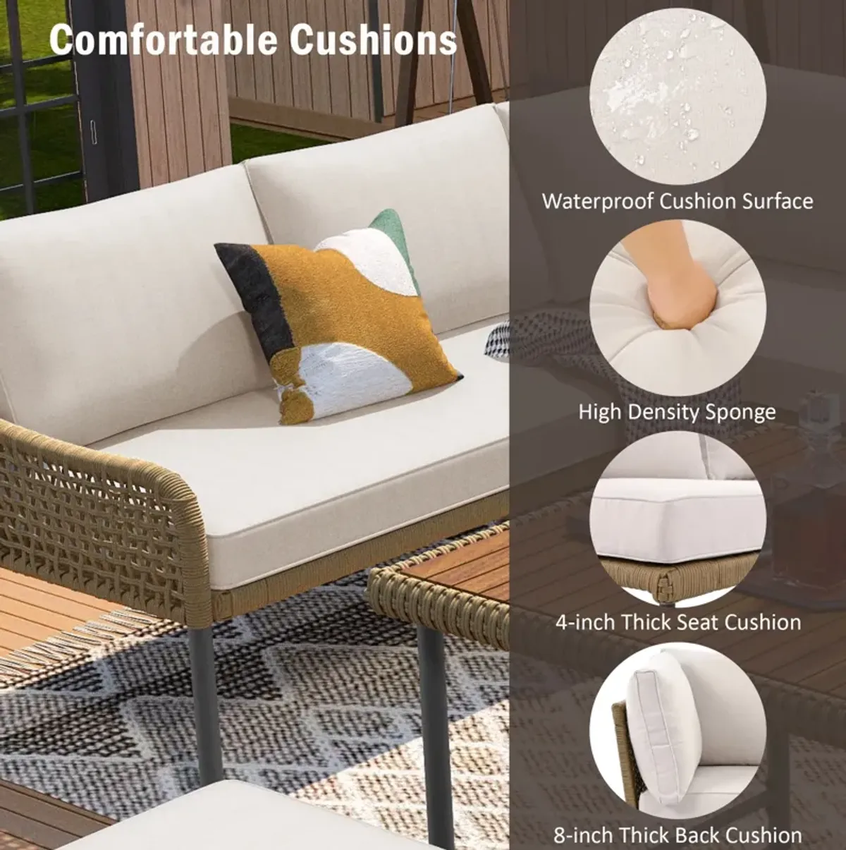 Merax 6-Piece Rope Patio Sofa Table Seating Set