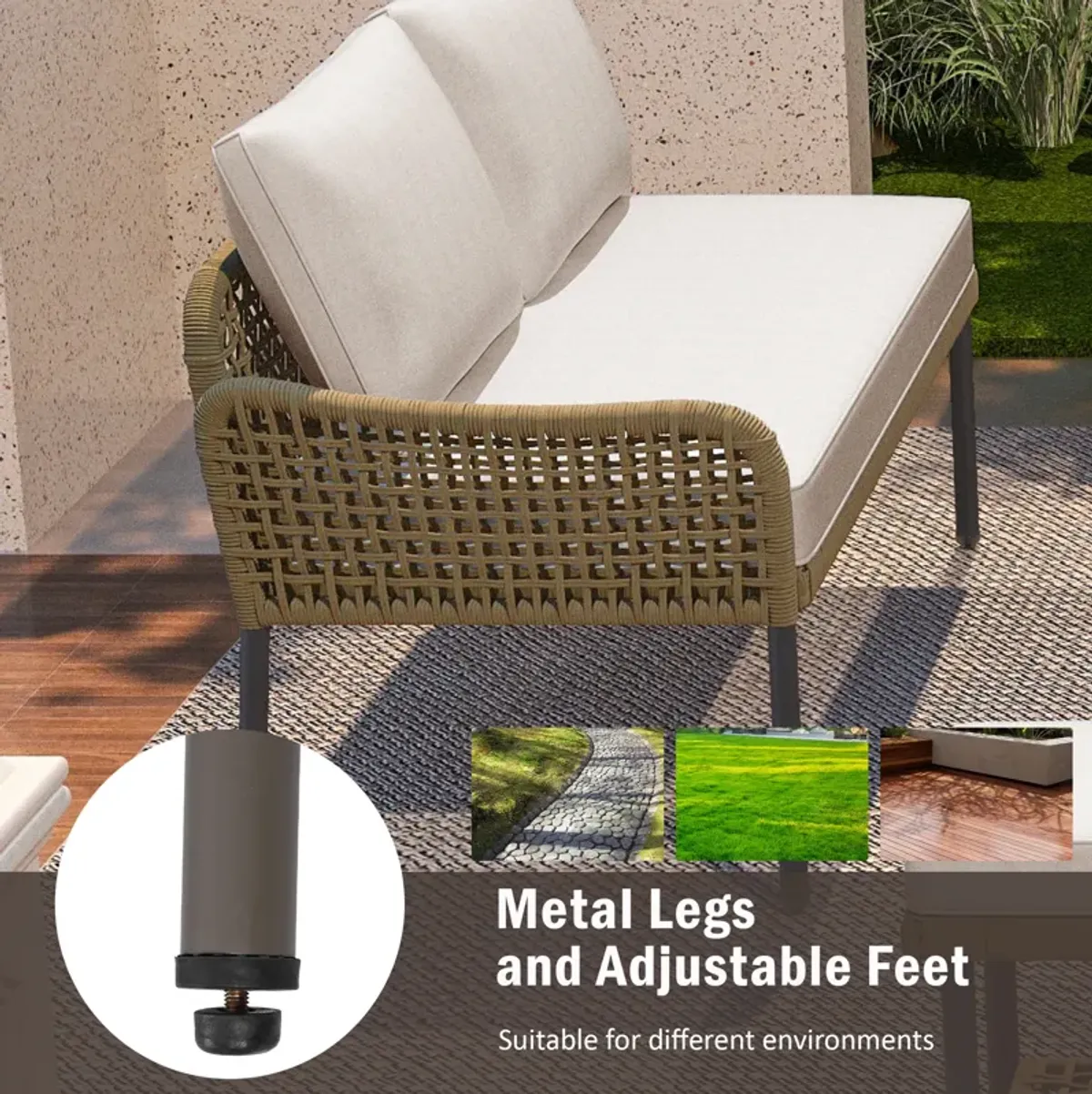 Merax 6-Piece Rope Patio Sofa Table Seating Set