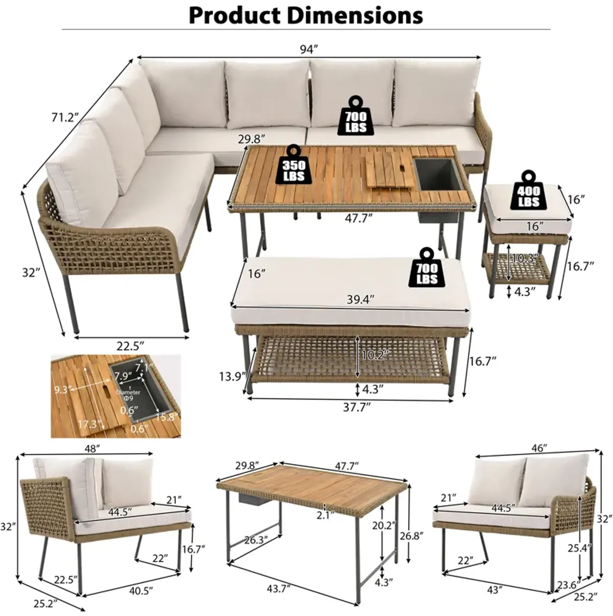 Merax 6-Piece Rope Patio Sofa Table Seating Set