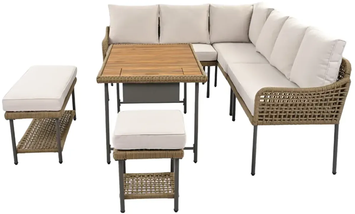 Merax 6-Piece Rope Patio Sofa Table Seating Set