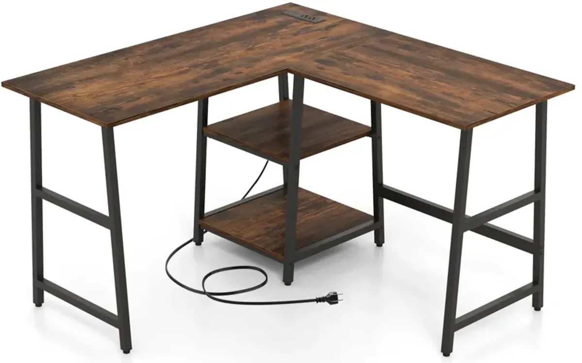 L Shaped Corner Computer Desk with Storage Shelves