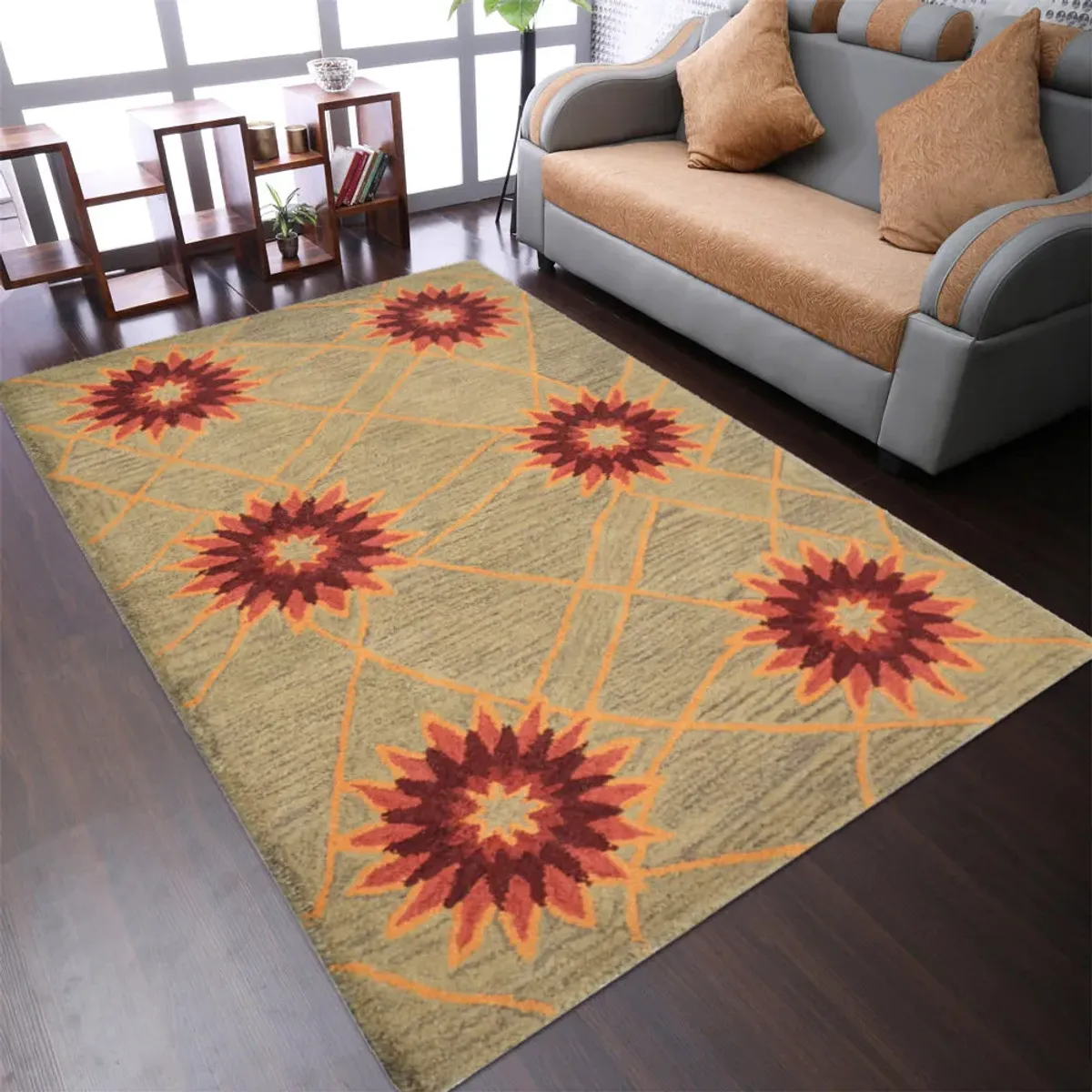 RUGSOTIC CARPETS HAND TUFTED WOOL ECO-FRIENDLY AREA RUGS  - 9'x12', Rectangle Shape, Cream, Floral Modern Design, High Pile Thick Handmade Anti Skid Area Rugs for Living Room, Bed Room (K00720)