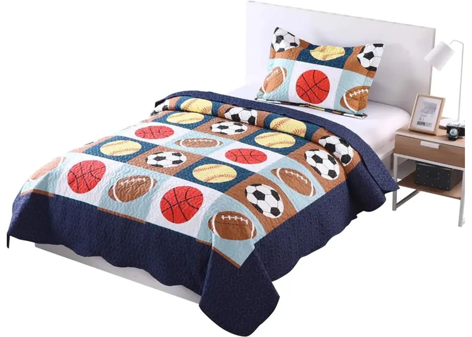 MarCielo Kids Football Soccer Quilt Bedspread Set For Teens Girls Boys.