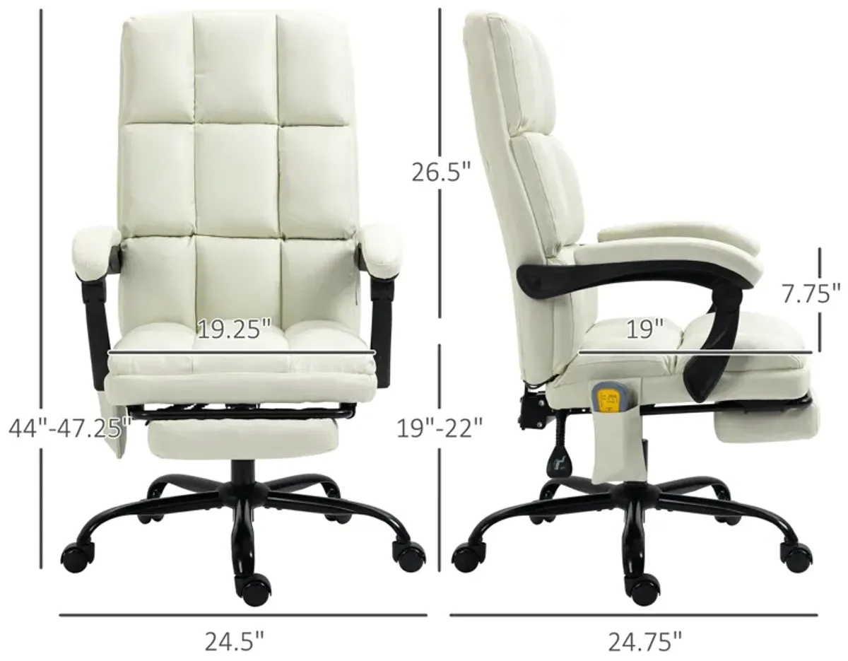 Cream White Office Comfort: Reclining Massage Chair with USB Port