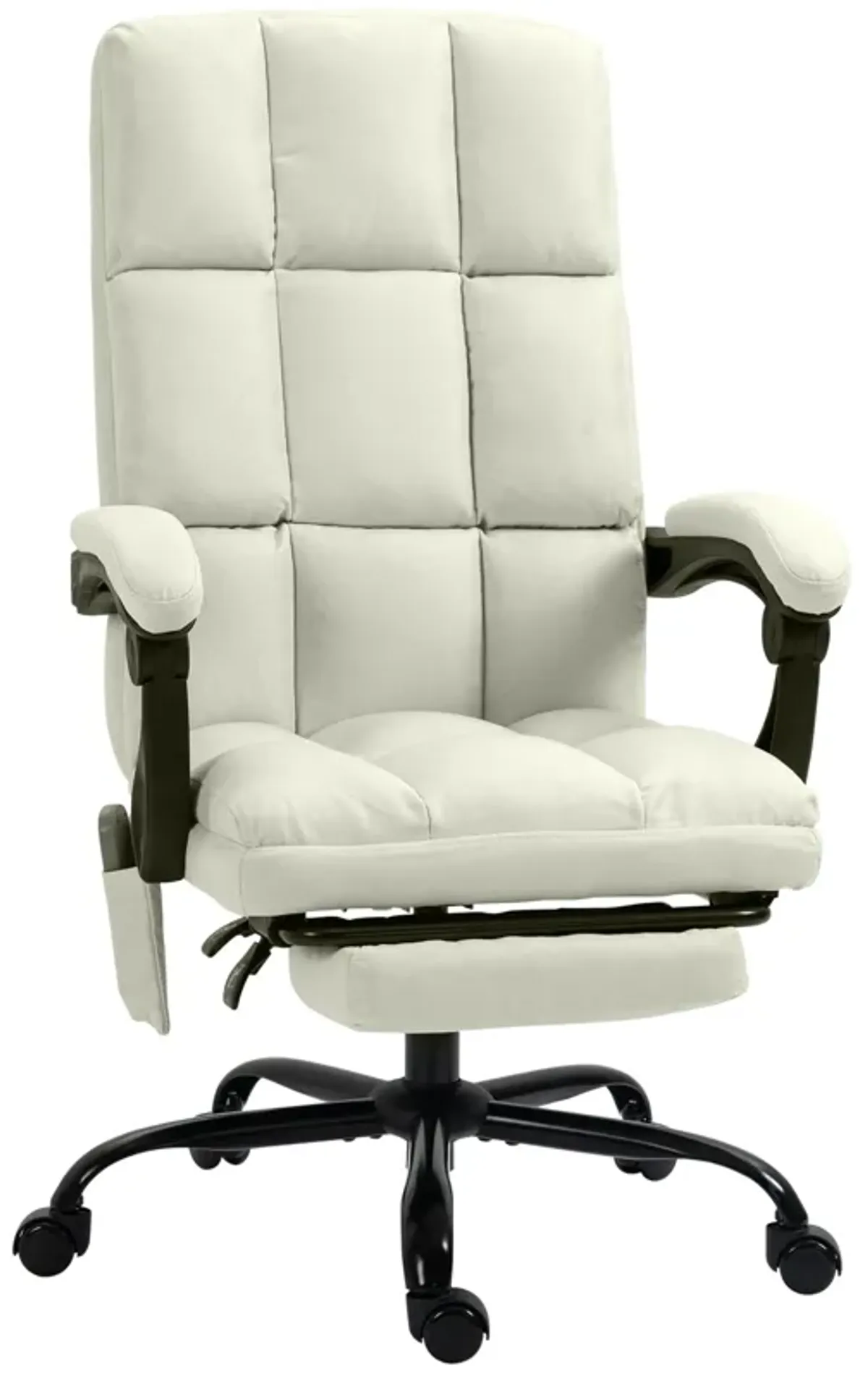 Cream White Office Comfort: Reclining Massage Chair with USB Port