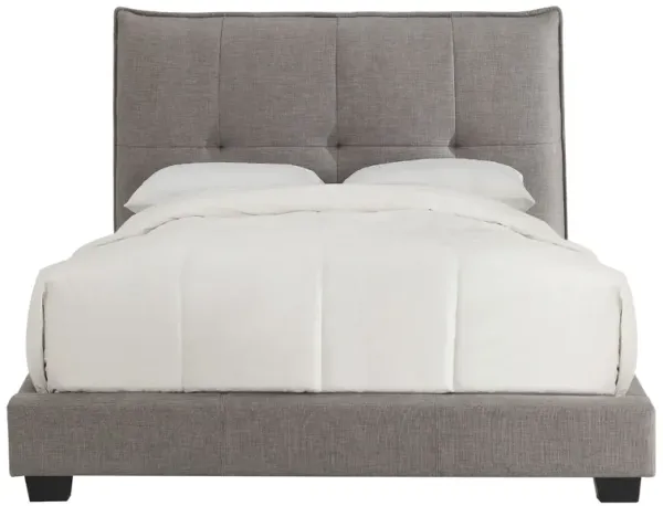 Amy Low Profile Full Bed, Knife Edges, Tufted Linen, Gray - Benzara
